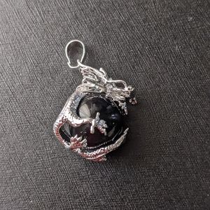 Obsidian Silver Plated Dragon Pendant
